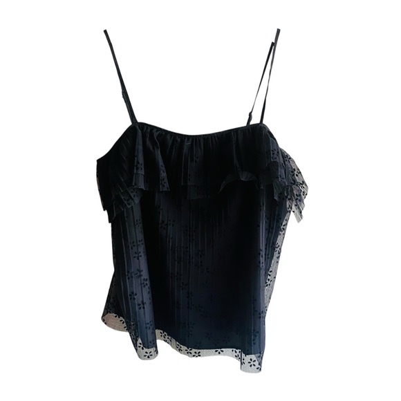 J.Crew Fluttery Lace Cami Sz XS $88 Black Tulle Mesh Top Ruffled Tank - Picture 4 of 7